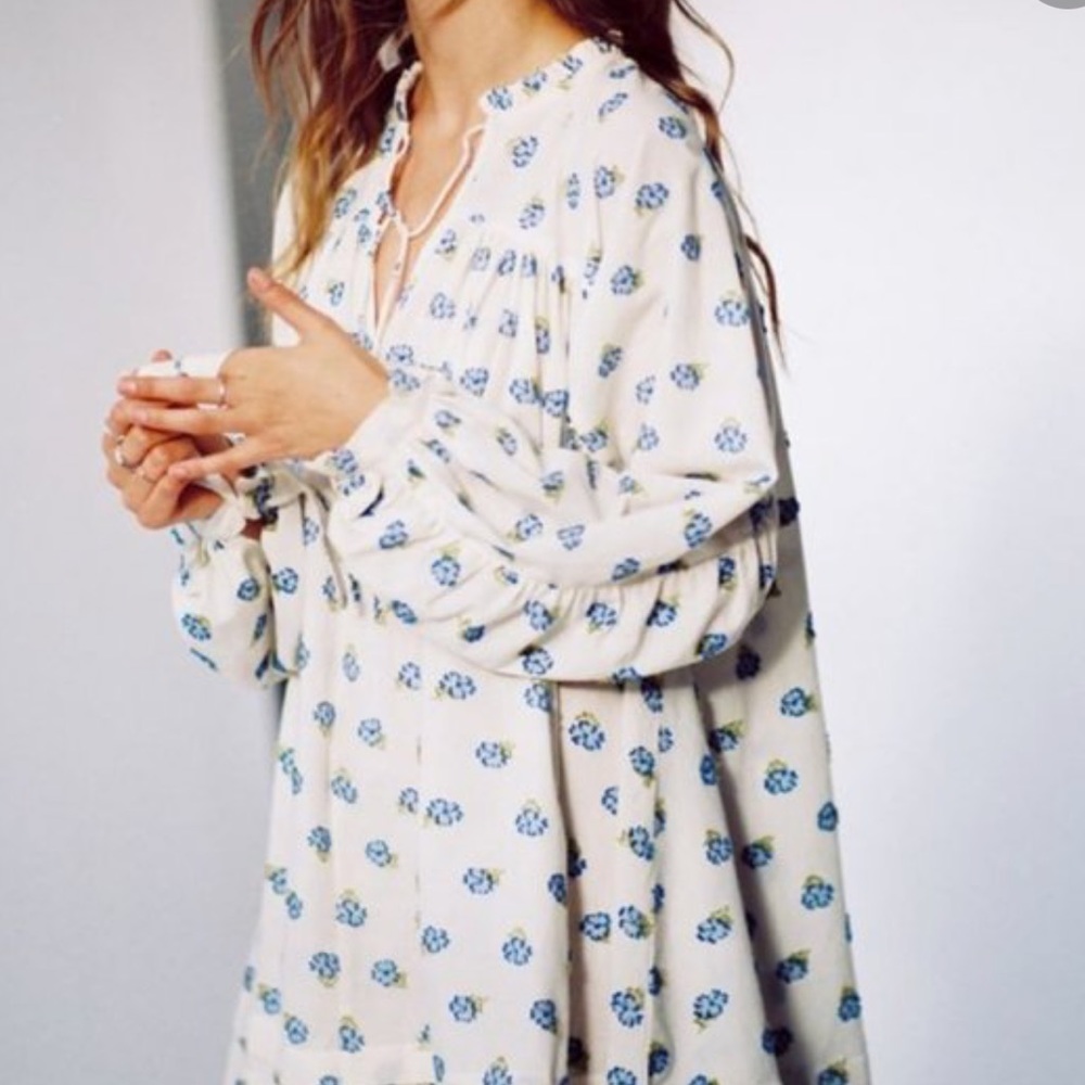 UO Jai embroidered long sleeve frock dress in blue multi size XS